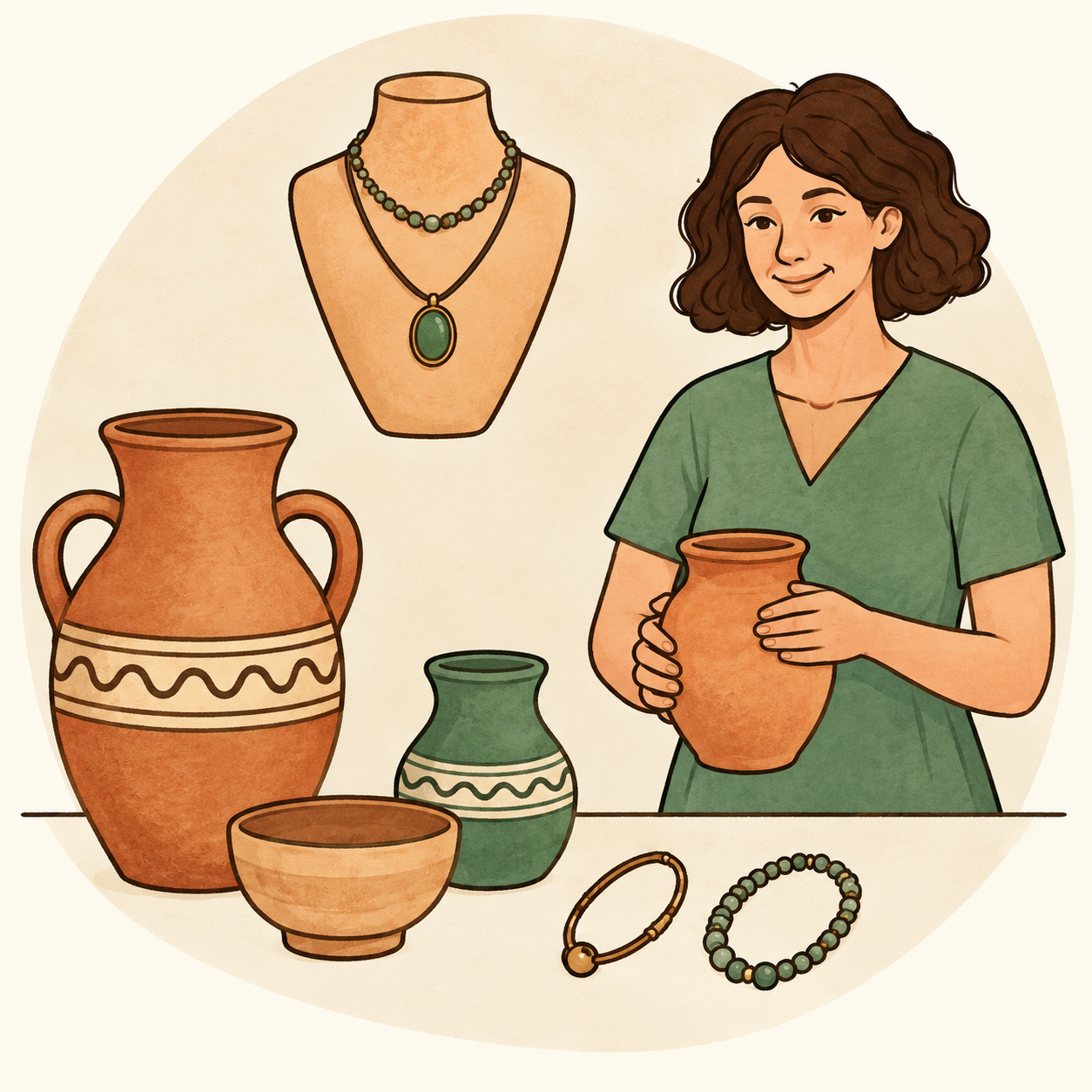 Artisan with handmade pottery and jewellery
